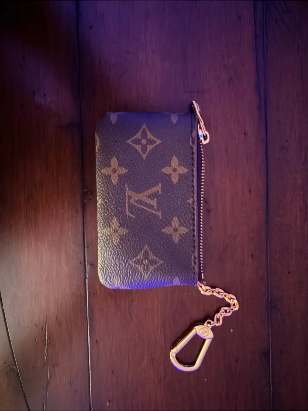 Louis Vuitton Monogram Brown Key Pouch with Gold Chain Clip